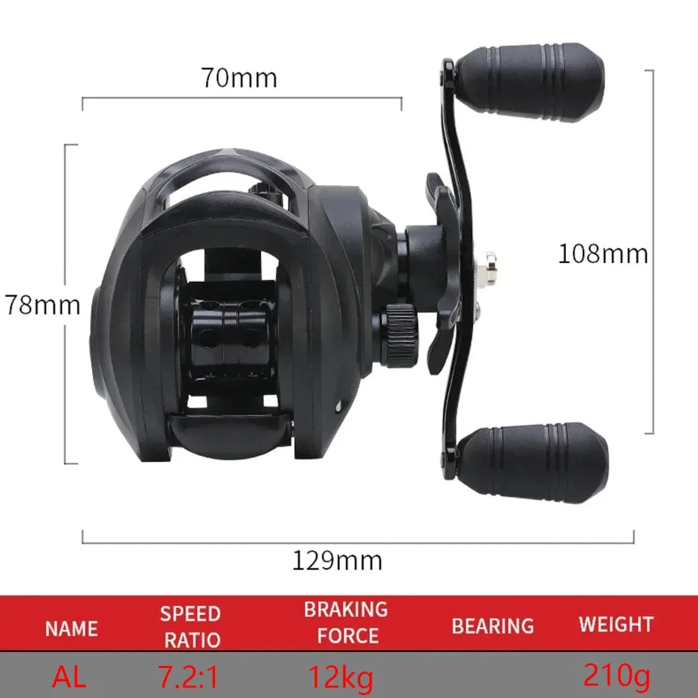 Max Drag 12kg Left/Right Hand Baitcasting Reel High Speed 7.2:1 Gear Ratio Fresh Saltwater Magnetic Brake System Ultralight Reel