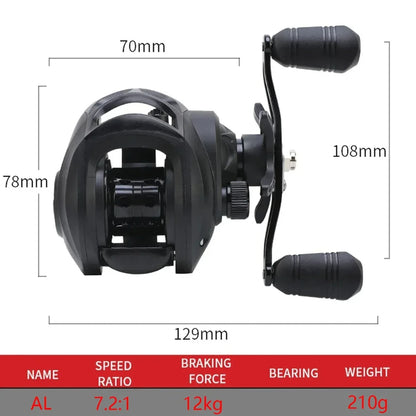 Max Drag 12kg Left/Right Hand Baitcasting Reel High Speed 7.2:1 Gear Ratio Fresh Saltwater Magnetic Brake System Ultralight Reel