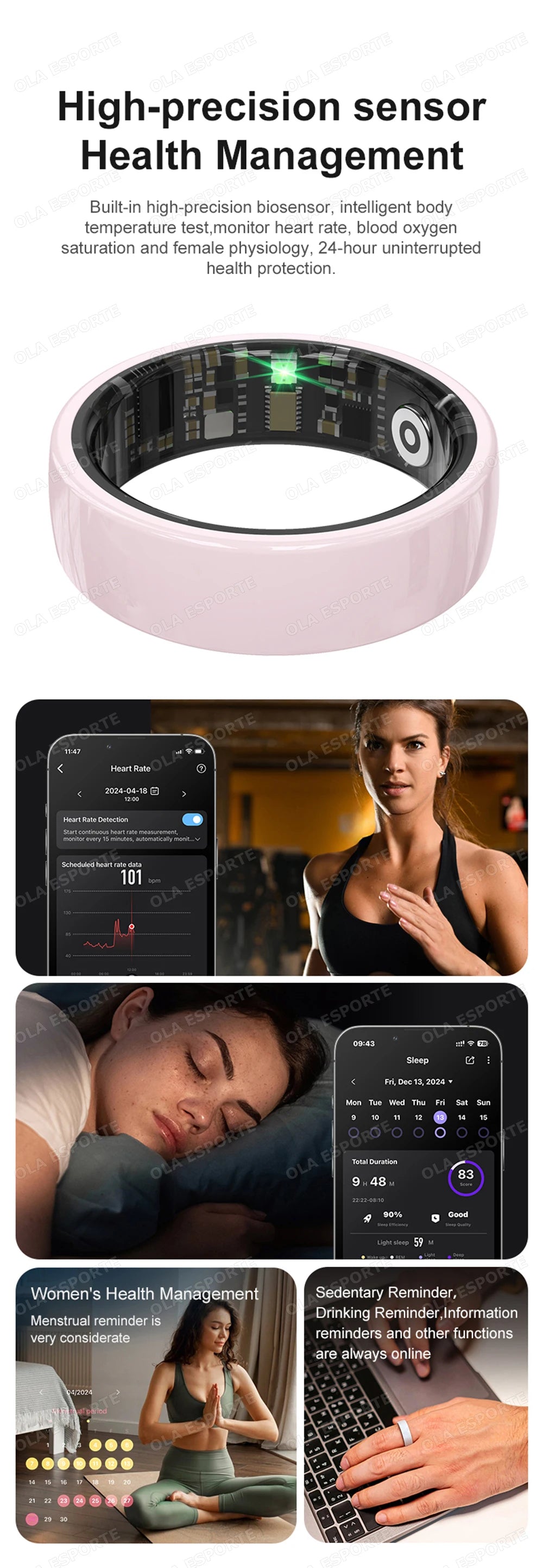 2026 New Hot Couple Smart Ring with Charging Case Heart Rate Sleep Health Monitor Pedometer Fashion Ceramic Ring For Android IOS