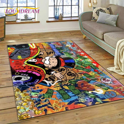 Game Dollar Monopoly Cartoon Money Rug Carpet for Living Room Bedroom Home Decor,Floor Mat Non-slip Decoration for Sofa Doormat