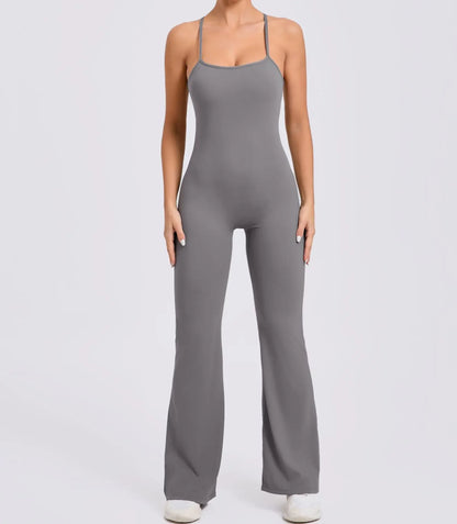Sports Overalls for Women Sportswear Flared Jumpsuit Woman Padding Jumpsuits Gym Combinaison Femme Coffee Gray Navy Blue Red
