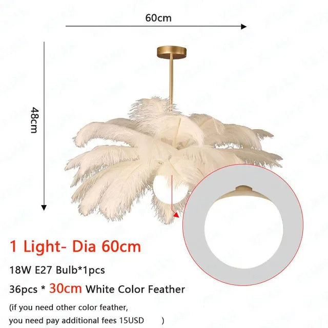 Nordic White Ostrich Feather Pendant Light Modern Led Chandelier Lights for Living Dining Room Children's Decor Hanghing Lamp