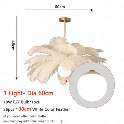 Nordic White Ostrich Feather Pendant Light Modern Led Chandelier Lights for Living Dining Room Children's Decor Hanghing Lamp
