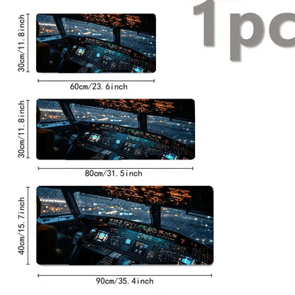 Aircraft Cockpit Design Extended Desk Mat Non-slip Mouse Pad Stitched Edge for Home Game Office Study Laptop Computer Table Pad
