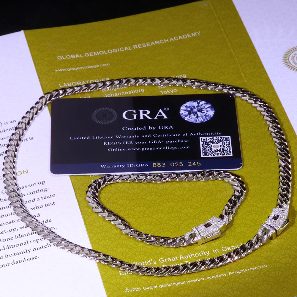 High Quality 925 Sterling Silver 6MM Cuban Link Chain Iced Out Moissanite Diamond Clasp Smooth Chain Necklace Gift for Women