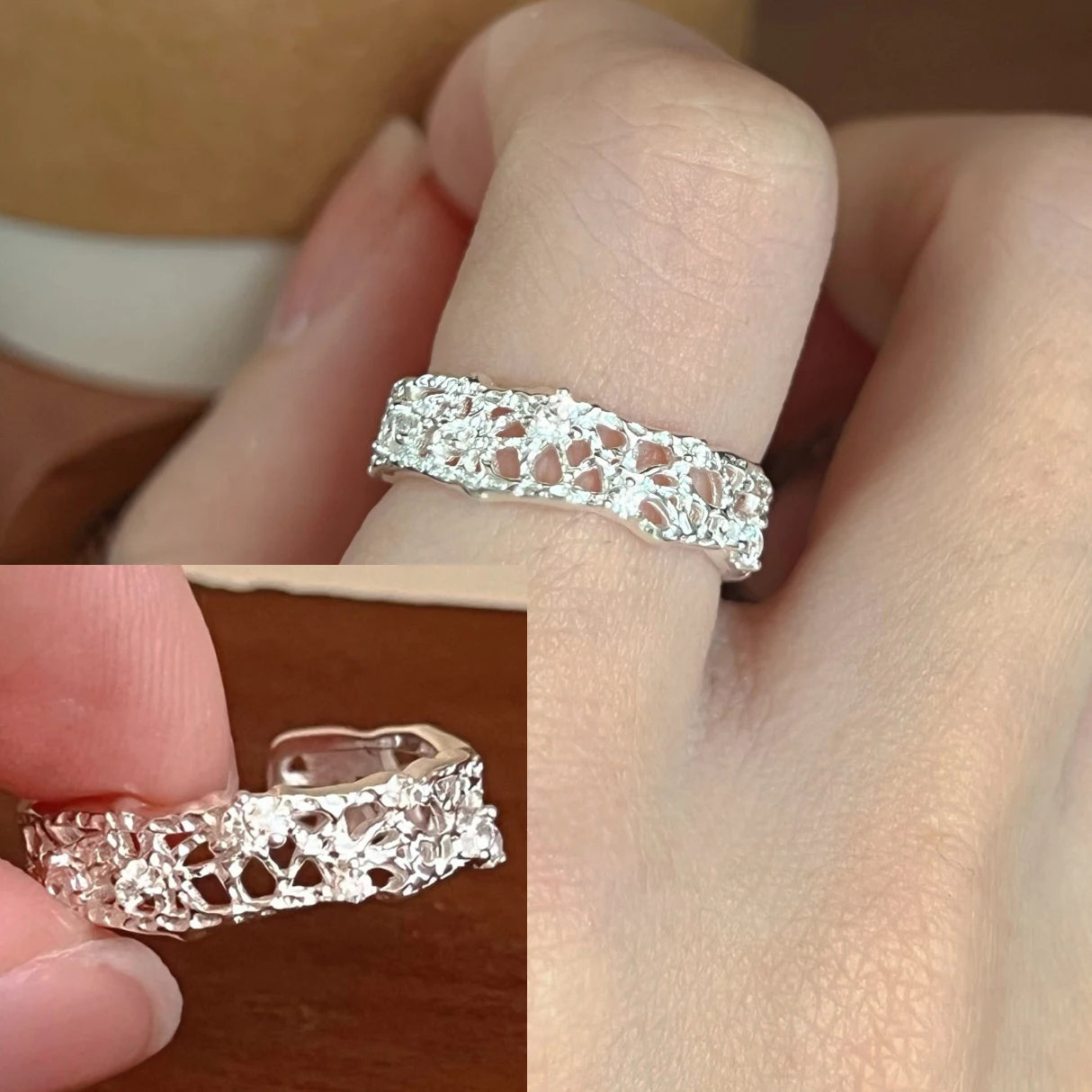 PANJBJ 925 Sterling Silver Golden Flower Rings For Women Drip Glaze Plant Irregular Adjustable Sweet Jewelry Gift Dropshipping