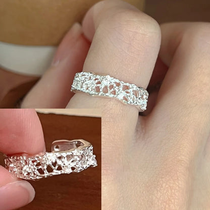 PANJBJ 925 Sterling Silver Golden Flower Rings For Women Drip Glaze Plant Irregular Adjustable Sweet Jewelry Gift Dropshipping
