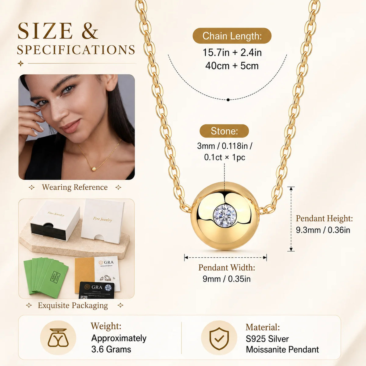 Moissanite Pendant Necklace for Women and Men S925 Sterling Silver Gold Plated Round Disc 0.1CT Minimalist Jewelry D Color VVS1
