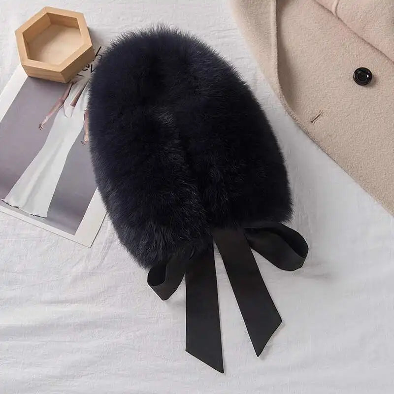 Winter Warm Fox Fur Collar Female Real Fur Collar Fashion Fluffy Clothing Accessories Collar Women Luxury Fur Scarf With Ribbons