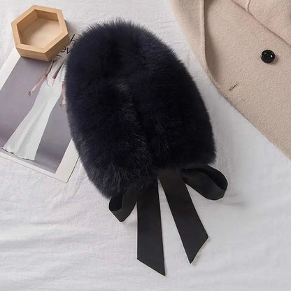 Winter Warm Fox Fur Collar Female Real Fur Collar Fashion Fluffy Clothing Accessories Collar Women Luxury Fur Scarf With Ribbons