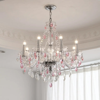 French Romantic Crysatl Candle Chandelier Luxury Glass Pink E14 Pendant Lights Living Room Art Decor Led Lamparas Bedroom Lamp