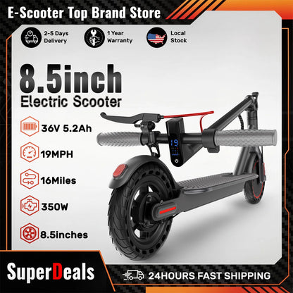 Electric Scooter -8.5'' Solid Tires, 19 MPH Max Speed, 350W Motor, 16 Miles Range,Adjustable Speed Foldable Commuter Scooter