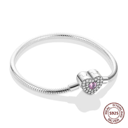 Silver 925 Bracelet Original Bracelets Colorful Zircon Heart Flower Cat Snake Chain For DIY Charms 17-20CM Luxury Jewelry Gifts