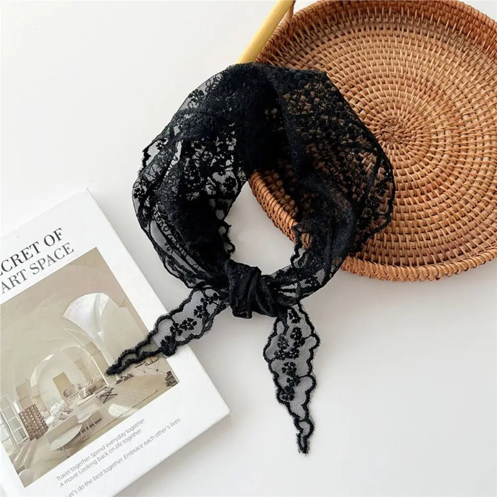 INS Lace Hair Scarf Women Korean Triangle Hair Band Travel Photo Headband Sunscreen Headscarf Girls Linen Cotton Neckerchief