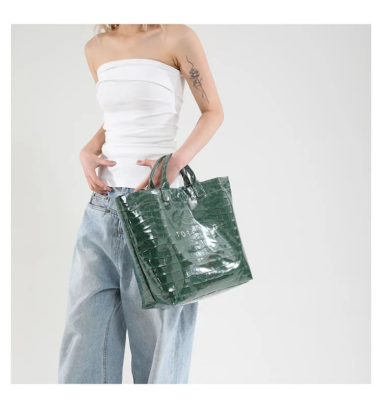 Crocodile Texture Tote Bag Pvc Kraft Paper Large Capacity Luxury Hobo Handbag Women Casual Shopping Letters Top Handle Hand Bags