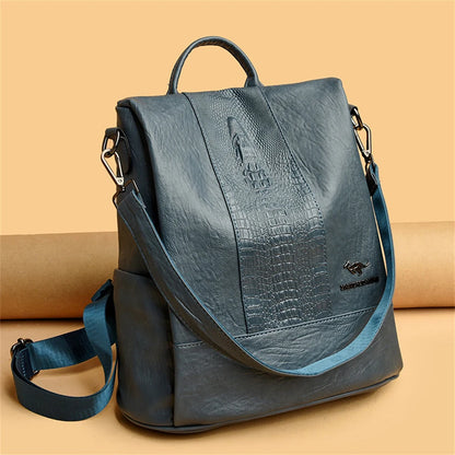 Women's Crocodile Pattern Backpack Leather School Bookbags for Girls Bagpack Large Capacity Designer Travel Rucksack Mochilas