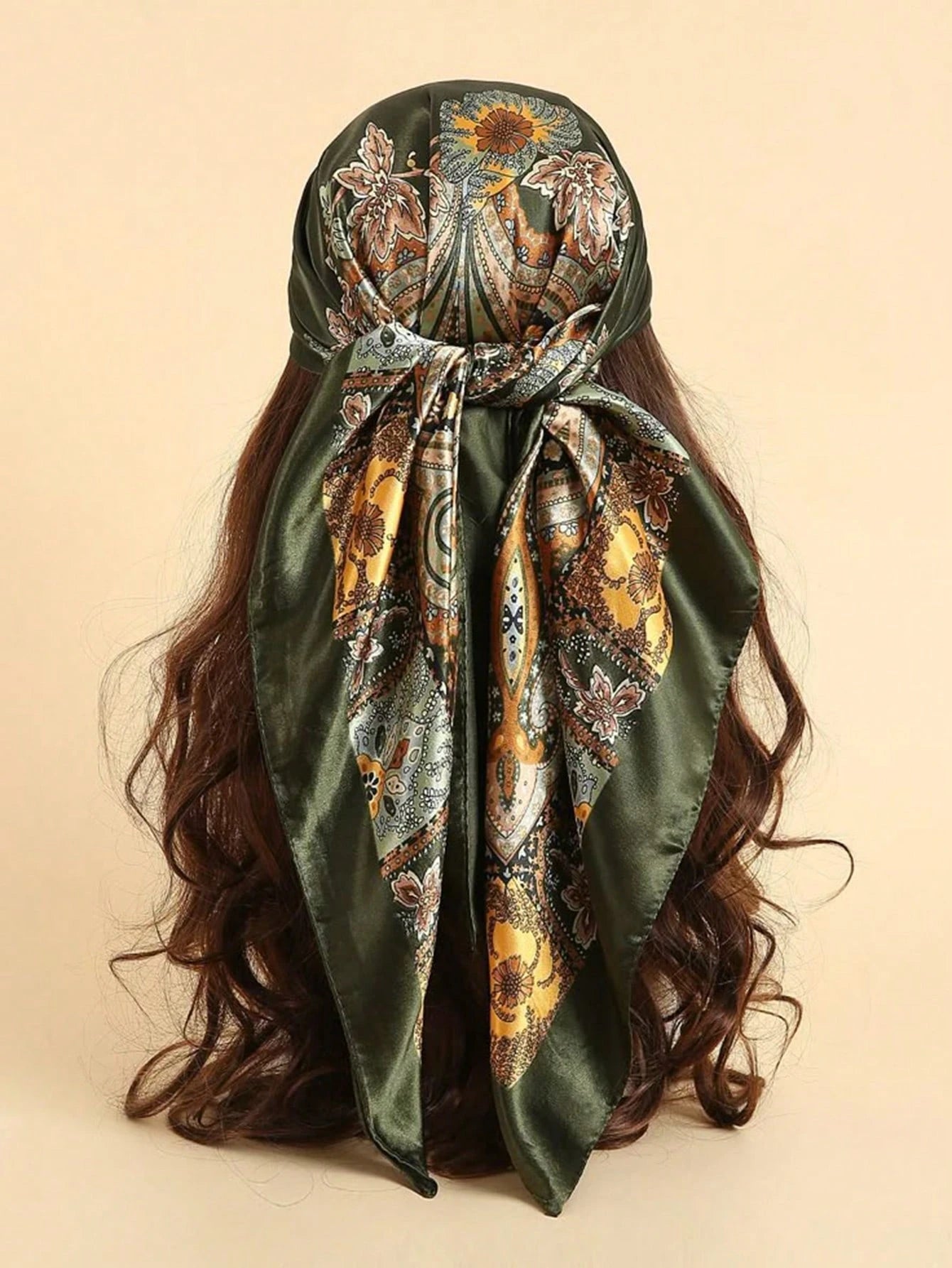 1pc Bohemian Print Faux Silk Satin Scarf Square Hijab New Elegant Floral Women Bandana Shawl Breathable Versatile Scarves