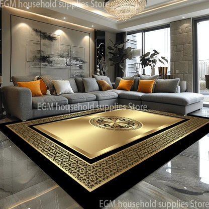 European Style Luxury Large Rugs for Living Room Black Gold Parlor Sofa Carpet Non-slip Easy Cleaning Soft Rug Coffee Tables Mat