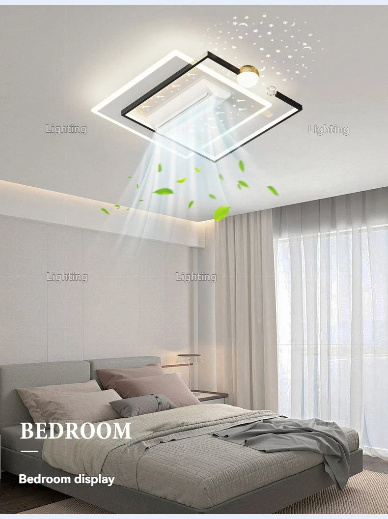 LED Bladeless Fan Light, Living Room Light, Modern Minimalist Smart Remote Control, Master Bedroom Study Ceiling Light 110V/220V