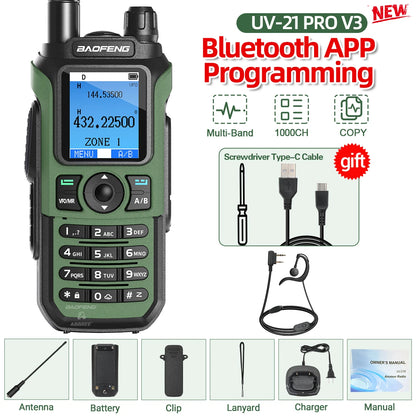 Baofeng UV-21 Pro Walkie Talkie V2 Multi-band Wireless Copy Frequency Waterproof Long Range Type-C Two Way Radio For Camping