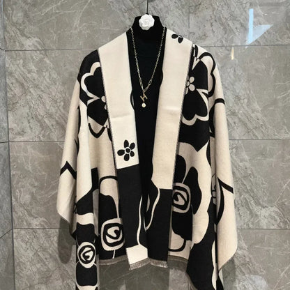 Elegant Women Flowers Soft Acrylic Cashmere Scarf Shawl Autumn Winter Neckerchief Spring Summer Travel Cape Long