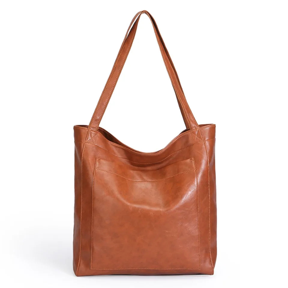 High Quality Oil Skin Leather Bucket Hand Bags for Women Female Shoulder Top-Handle Bag Luxury Handbas Women Large Commute Bags
