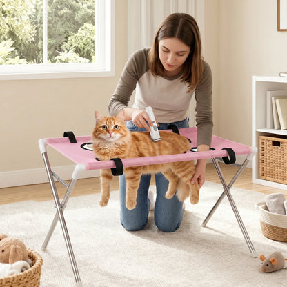 Breathable Pet Grooming Hammock Stand Foldable Dog Cat Nail Clipping Restraint Stainless Steel Care Table for Home Grooming Use