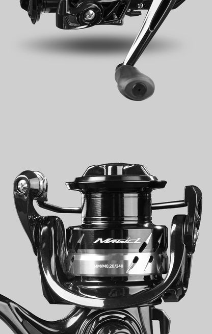 HANDING Lite Spinning Reel 5,2:1 Gear Ratio Black Spinning Reel 7kg Max Drag Spinning Reel 1000-6000Size 3+1 Ball Bearings