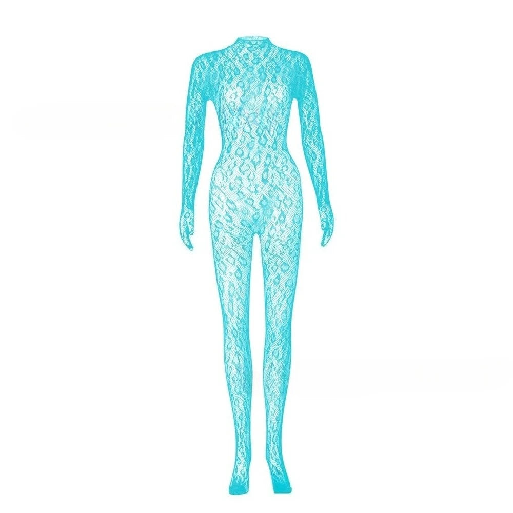 Toucheart Sexy Mesh Jumpsuit Women's Underwear Long-sleeved Jumpsuit Fishnet Top with Closed Crotch Perspective Sexy Jumpsuit
