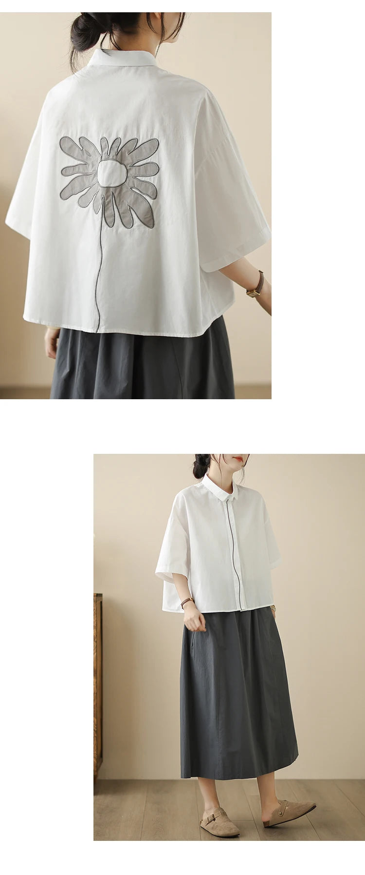 High-End Korean Japanese Artistic ort Sve Cotton Linen Embroidered irt Summer Wear Pear ape Fitting Women's Top