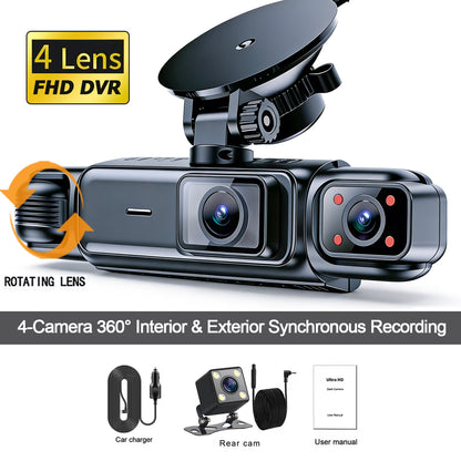 4 Channel 360° Dash Cam Black Box for Car Video Recorder DVR Camera FHD 1080P Night Vision Loop Recording 24H Parking Monitor
