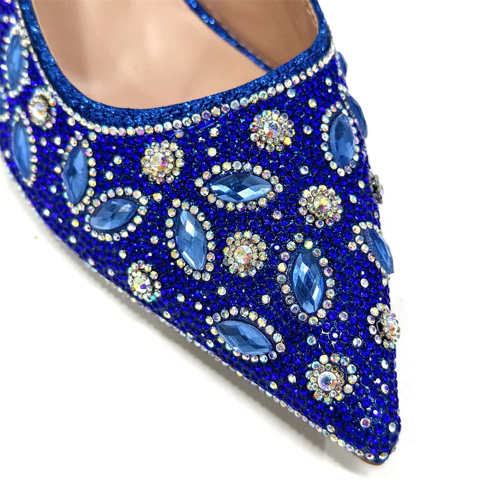 Elegant Women's Nigerian Fashion Pointed-Toe Party Shoe and Bag Set Rhinestone Luxurious Rhinestone Pumps for Special Occasions