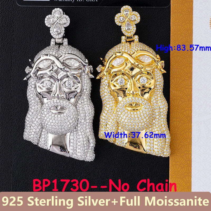 Jesus New Unisex Full Moissanite Diamond Pendants For Men Original 925 Sterling Silver Men's Diamond Jewelry Hip Hop For Party