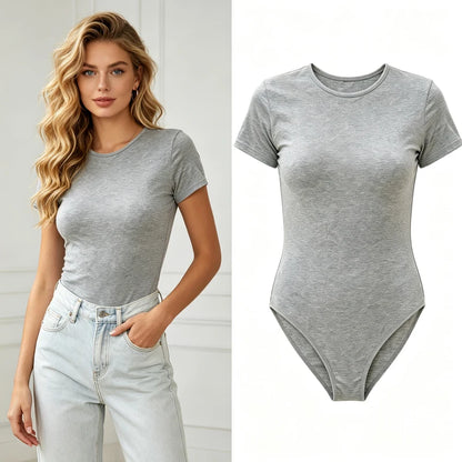 Women's Bodysuits New Fashion Sexy Short Sleeve Women Rompers Summer Holiday Beach Clothes Solid Color Slim Women's Playsuits