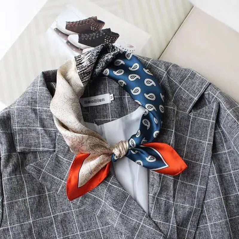 Silk Scarf For Bag Lady Neck Tie 100% Silk Scarf Luxury Brand Print Flower Stripe Plaid Dot Bandana Hair Tie Handkerchief Gifts