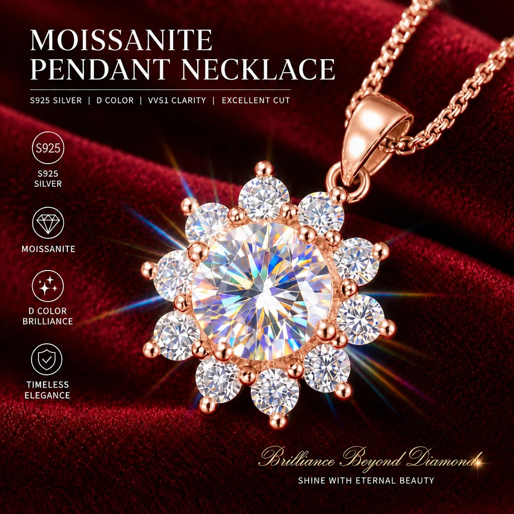 1.0ct VVS1 D Color Moissanite Necklace 18K Gold Plated S925 Sterling Silver Fine Jewelry Certificate Included for Women