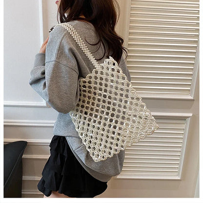 2026 Fashion Exquisite Bead Sense of Luxury Hollow Out Women‘s Handbags Hot Sale New No Zipper Acrylic Square Shoulder Bags