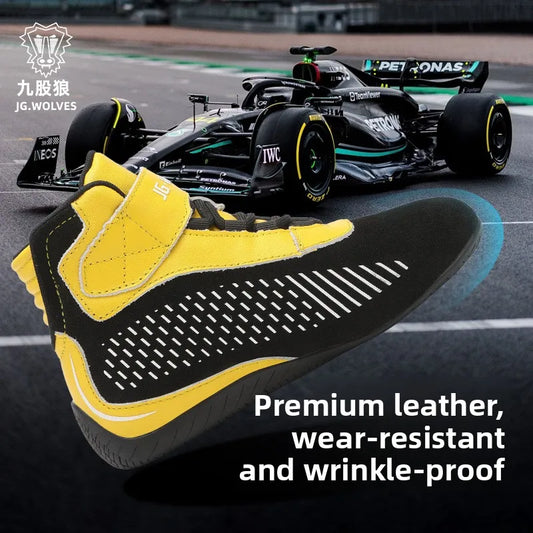Genuine Leather Karting & Motocross Boots Flame Retardant Anti-Slip Racing Shoes for Adult Kids Off-road Motorcycle Footwear
