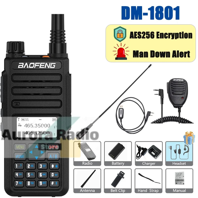 Baofeng DM-1801 DMR Walkie Talkie AES256 Man Down VHF UHF Digital & Analogy Dual Time Slot Roaming Recording 1024 Channel Radio