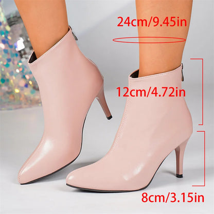 New Winter Soft PU Leather Women Ankle Boots Pointy Toe Side Zipper High Heels Stiletto Shoes Black Sexy Ladies Work Boots Party