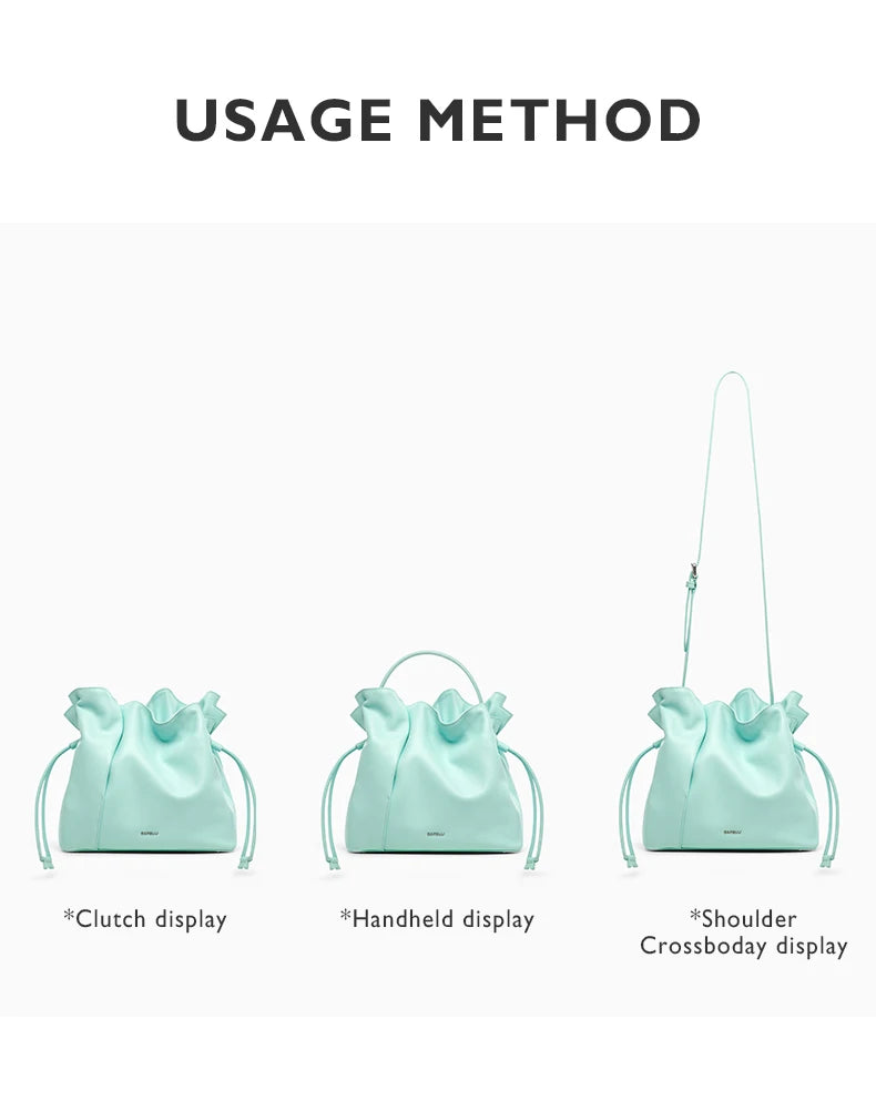 BAFELLI 2026 NEW WOMEN'S BAG LEATHER CASUAL BUCKET HANDBAGS FOR FEMALE TREND FASHION SHOPPER PURSE LUXURY BRAND SHOULDER