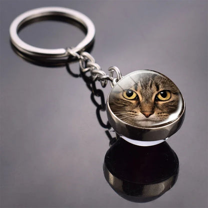 Animals Cute Keychain Cat Dog Bear Peacock Rabbit Squirrel Phoenix Double Side Glass Ball Pendant Keyring Jewelry Key Chain Gift