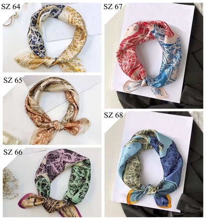 Silk Scarf For Bag Lady Neck Tie 100% Silk Scarf Luxury Brand Print Flower Stripe Plaid Dot Bandana Hair Tie Handkerchief Gifts