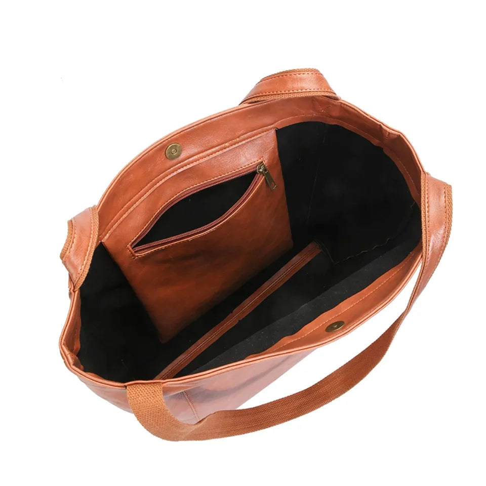 High Quality Oil Skin Leather Bucket Hand Bags for Women Female Shoulder Top-Handle Bag Luxury Handbas Women Large Commute Bags