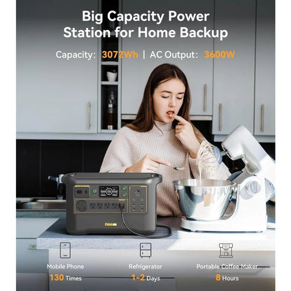 3072Wh Portable Power Station Solar Generator 3600W LiFePO4 Battery Home Backup Fast Charging Expandable to 10752Wh for