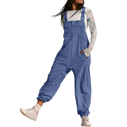 Women Jumpsuit Loose Style Overalls Boho Solid Color Square Collar Playsuits Sleeveless Rompers Summer Casual Clothes