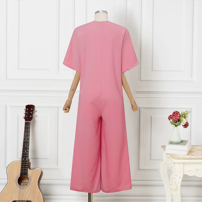 Vintage Jumpsuits VONDA 2026 Plus Size Women Solid Overalls Casual Loose Big Pockets Buttons V Neck Party Playsuits Oversized