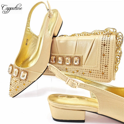 Peach Women Shoes And Bag Set Luxury African Ladies Sandals Match With Handbag Clutch Medium Heels Pumps Sandales Femmes MM1159