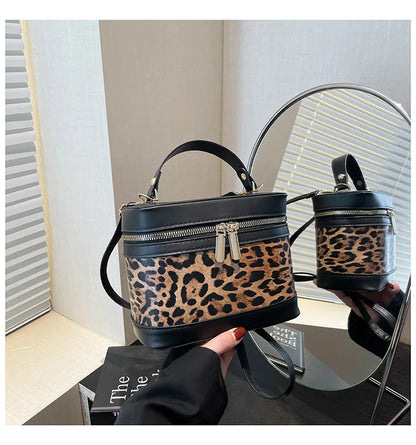 Fashion Round Bucket Bags For Women's Daily Used, Leopard Pattern Crossbody Shoulder Bag For Commuting, Casual Ladies Handbags