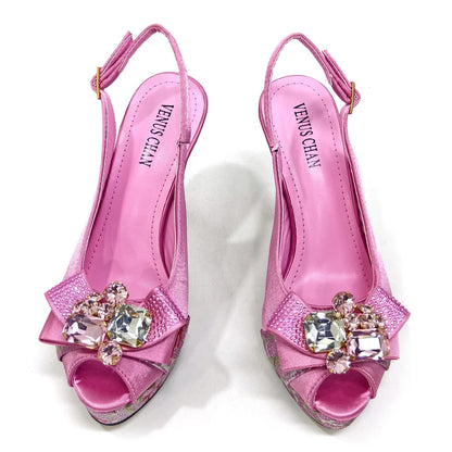 Elegant Women Heels for Party Open Toe Special Material Design Rhinestone Italian Only Sandals and Set to Choose 2024